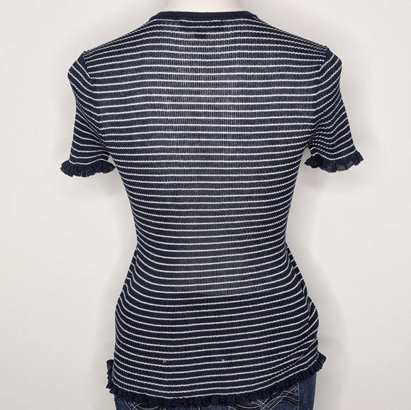 ✨3/$15 Zara Blue White Striped Sheer Stretch Short Sleeve Shirt M - Picture 6 of 8